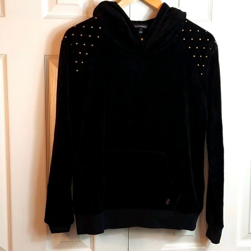 Juicy Couture Black Studded Velour Hoodie Sz S